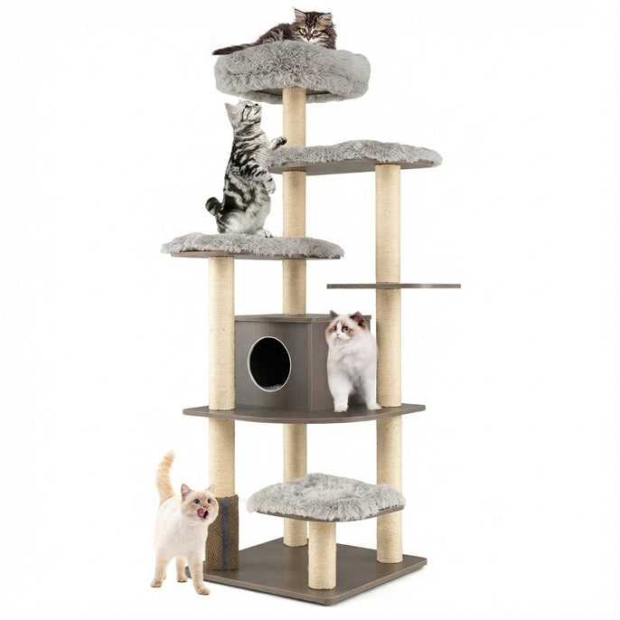 179 cm Tall Wooden Cat Tree with Sisal Scratching Posts
