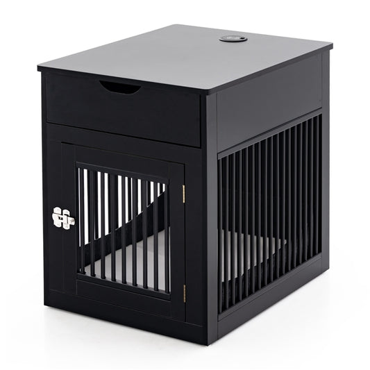 Wooden Dog Crate, Furniture Style Puppy Cage Side End Table with Drawer and Removable Pad