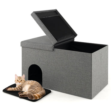 3-in-1 Hidden Cat Washroom Ottoman Shoe Bench