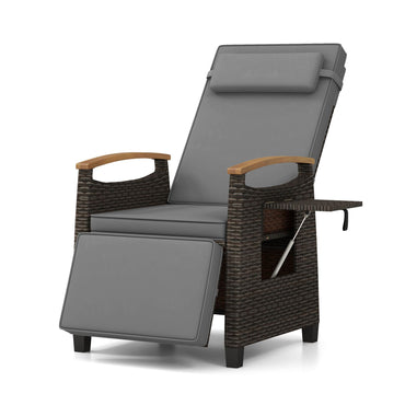 Patio Rattan Lounge Chair Recliner with Adjustable Footrest and Side Table