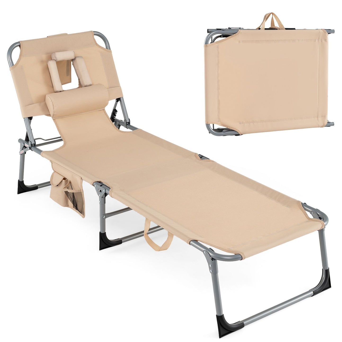 Folding Sun Lounger with Face Hole, 4-Position Adjustable Outdoor Chaise Lounge Chair
