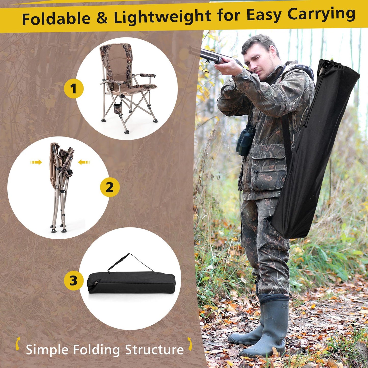 Portable Folding Camping Chair with Anti-Slip Feet and Carrying Bag