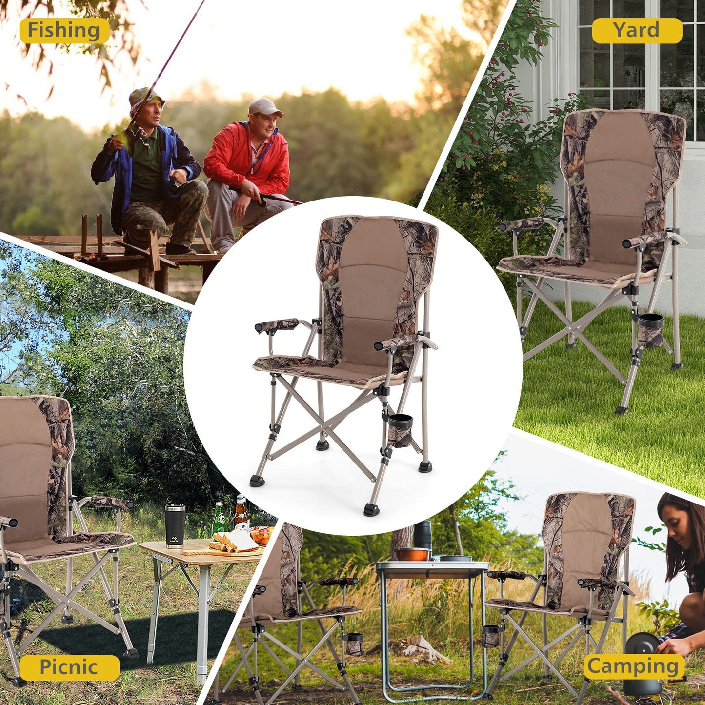 Portable Folding Camping Chair with Anti-Slip Feet and Carrying Bag