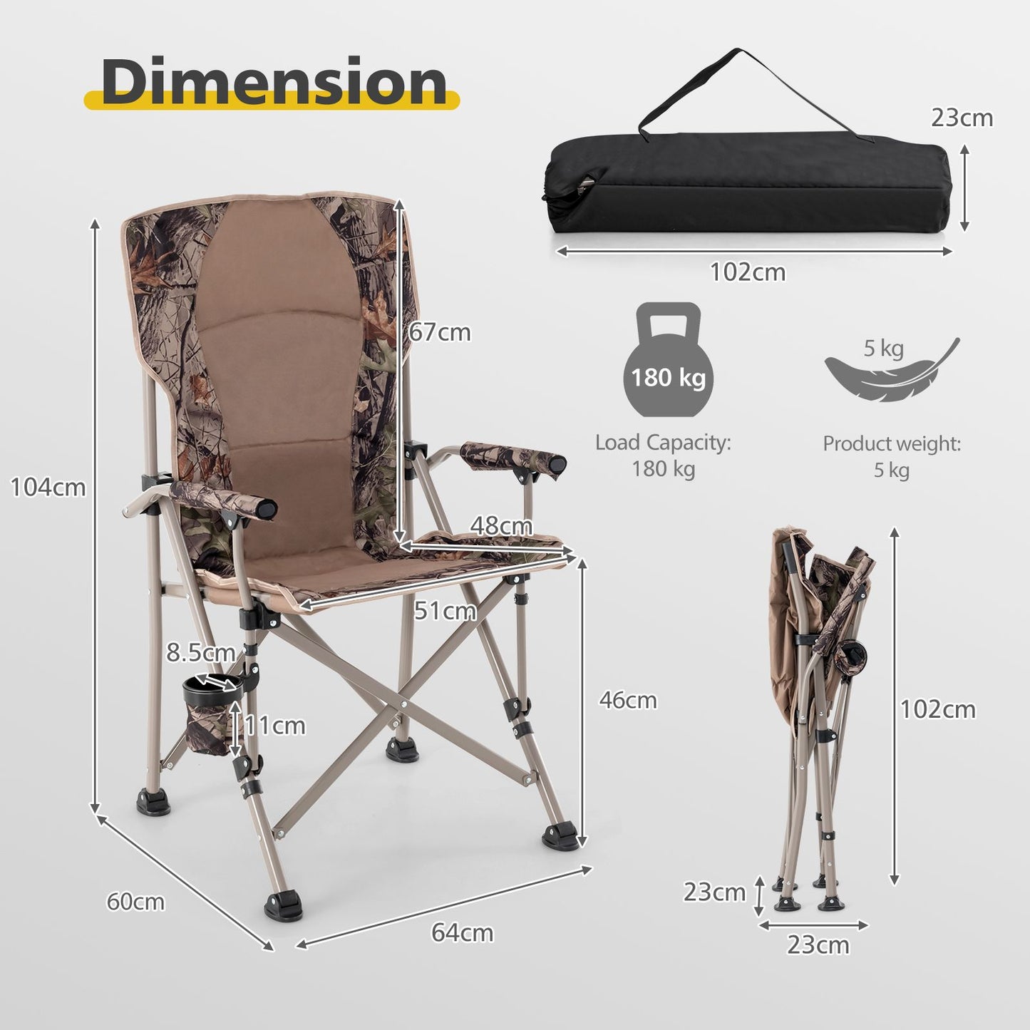 Portable Folding Camping Chair with Anti-Slip Feet and Carrying Bag