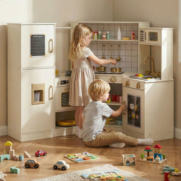 Pretend Play Corner Kitchen Set with Ice Dispenser Stoves for Boys Girls 3+