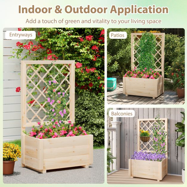 Raised Garden Bed with Lattice Trellis Wooden Elevated Planter Box