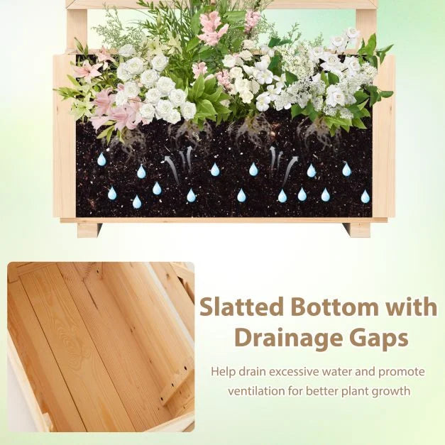 Raised Garden Bed with Lattice Trellis Wooden Elevated Planter Box