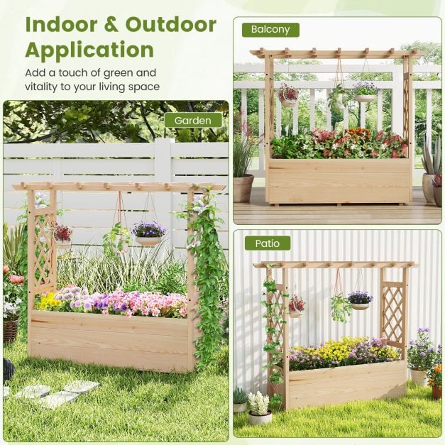 Raised Garden Bed with Lattice Trellises Hanging Roof Drainage