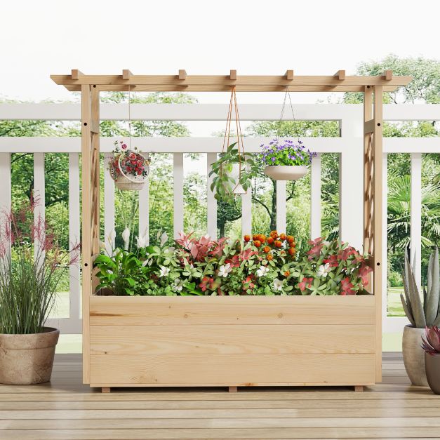 Raised Garden Bed with Lattice Trellises Hanging Roof Drainage