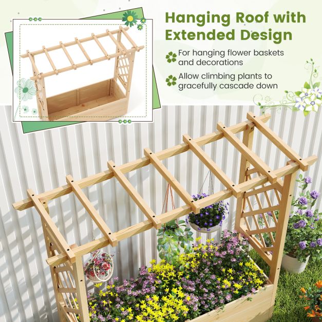 Raised Garden Bed with Lattice Trellises Hanging Roof Drainage