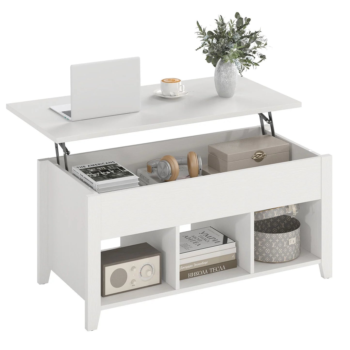 Rising Center Table with Lift Top Hidden Compartment