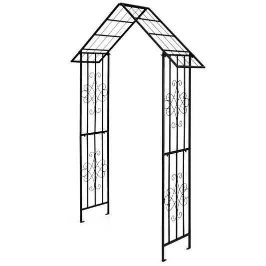 Roof-shaped Top Garden Arbor Garden Trellis Pergola with Side Crossbars
