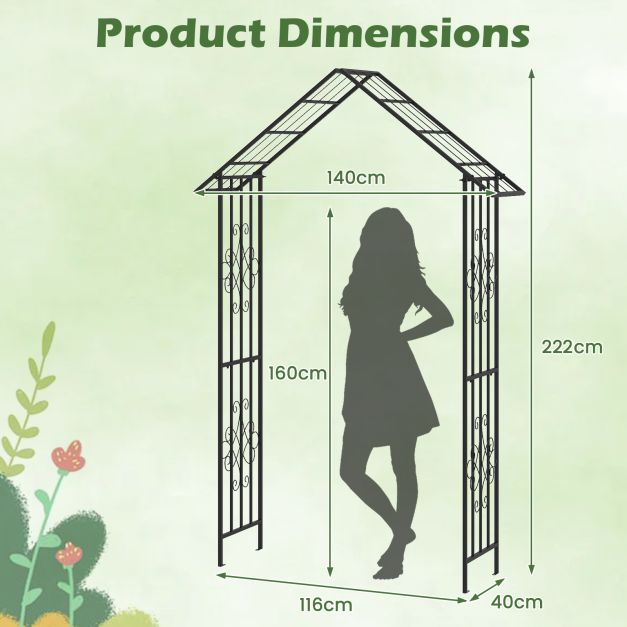 Roof-shaped Top Garden Arbor Garden Trellis Pergola with Side Crossbars