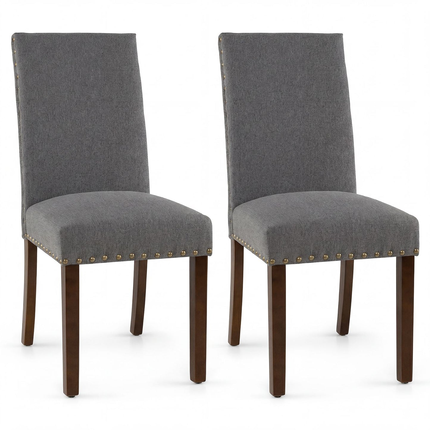 Set of 2 Dining Chairs with High Back, and Solid Rubber Wood Legs
