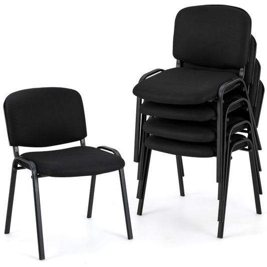 Set of 5 Stackable Reception Guest Chairs with Waterfall Seat and Metal Frame
