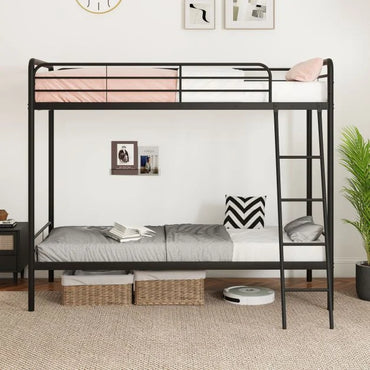 Single Bunk Bed with Ladder and Full-length Guardrails for Teens Adults
