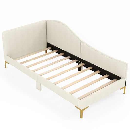 Single Size Upholstered Daybed Rivet-Tufted Platform Bed with Metal Legs