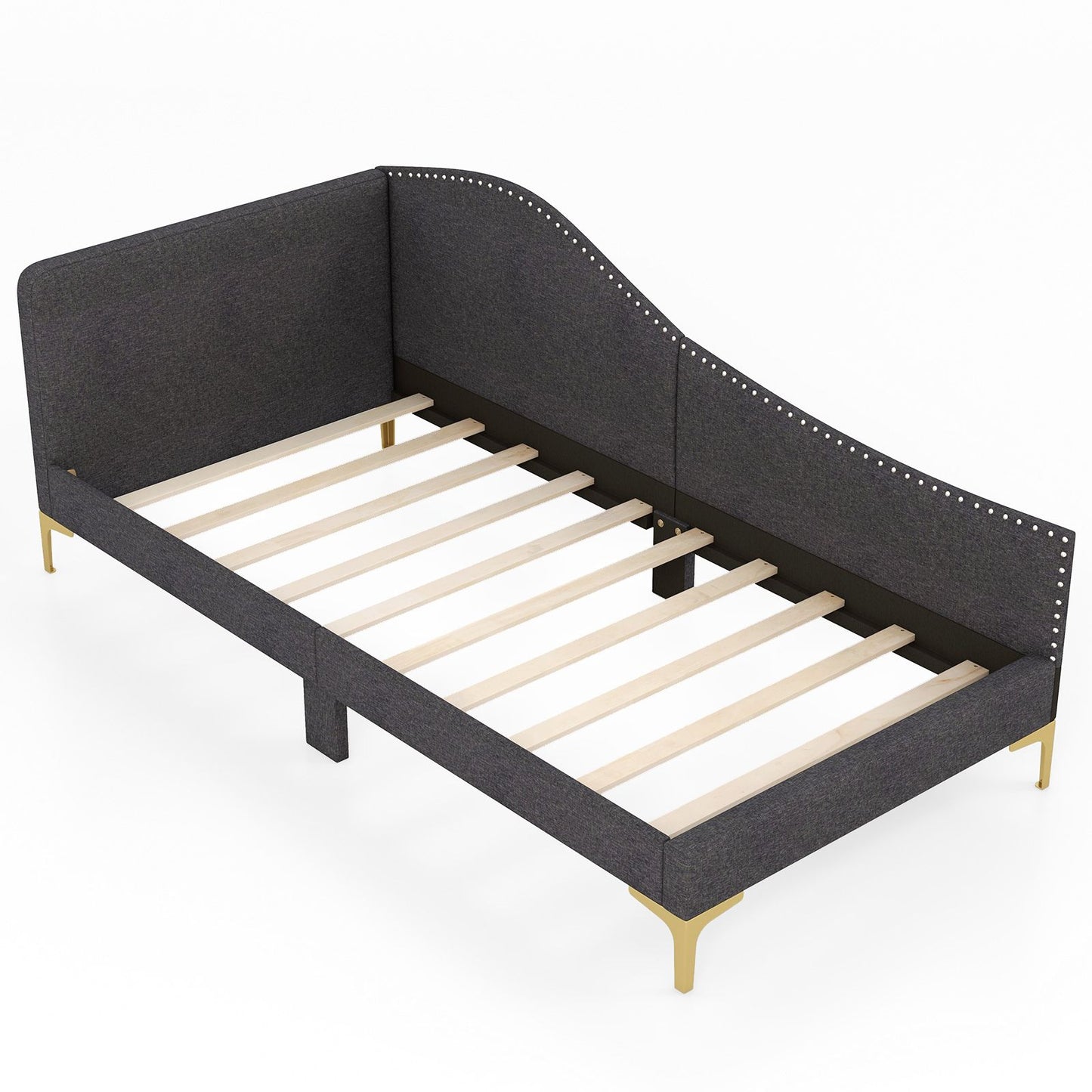 Single Size Upholstered Daybed Rivet-Tufted Platform Bed with Metal Legs
