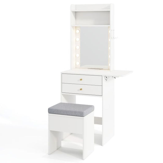 Small Makeup Vanity Desk with Mirror and Lights with Charging Station