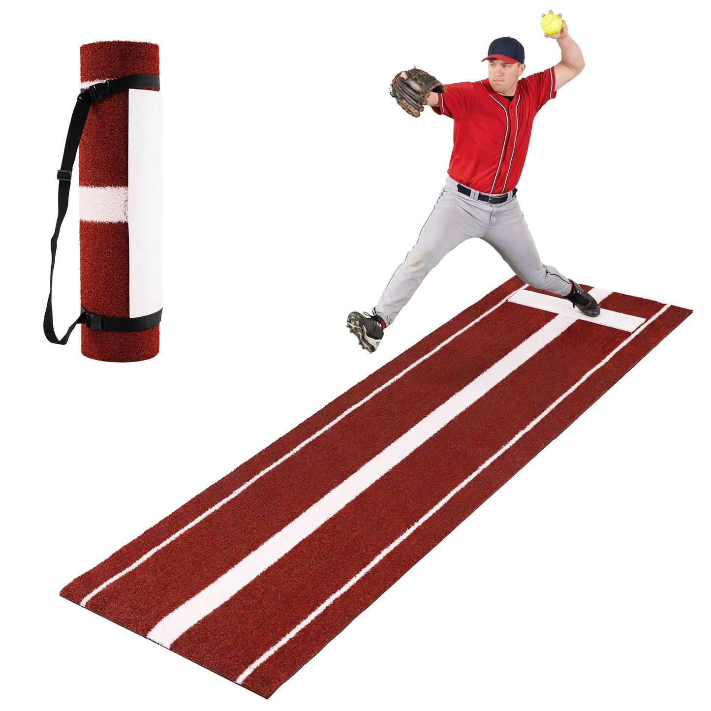 Softball Pitching Mat 10 x 3 FT Softball Training Aid with Pitching Mound