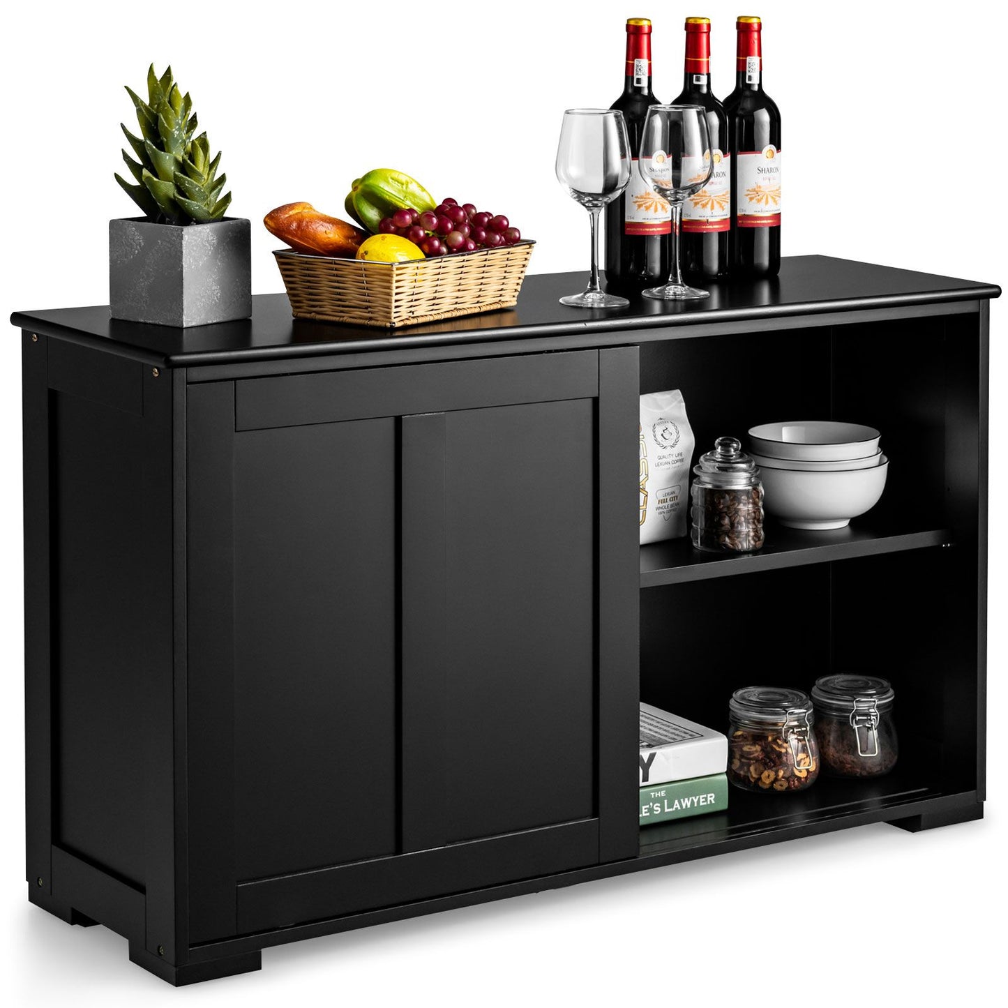 Storage Sideboard with Sliding Door and Double Partition