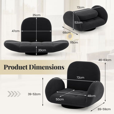 Swivel Floor Chair with Adjustable Backrest and Armrests