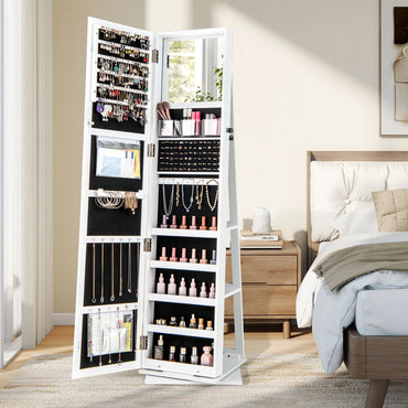 360° Swivel Jewelry Armoire with Full Length Mirror and Back Shelves