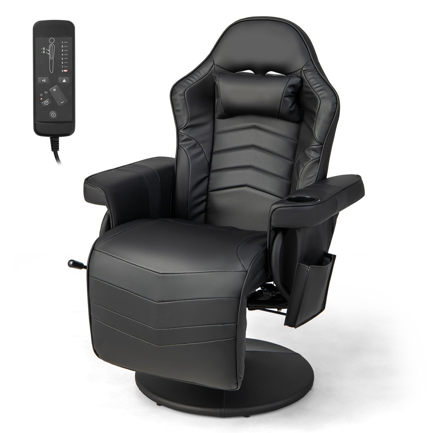 Height Adjustable Swivel Racing Video Massage Gaming Chair with Retractable Footrest