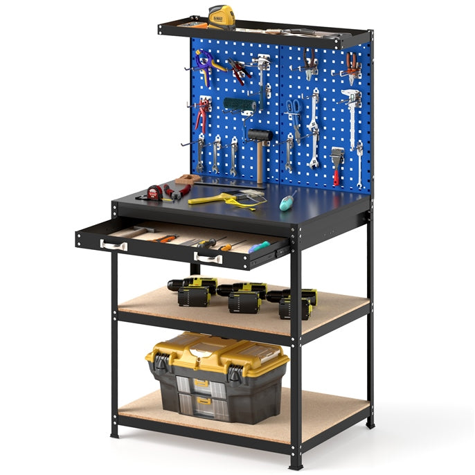 81 x 41 CM Workbench with Pegboard and Drawer and Shelves