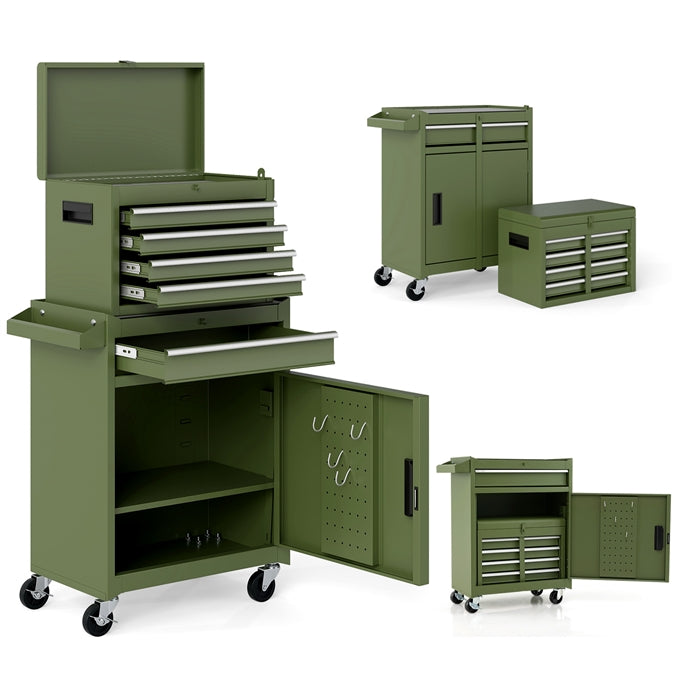 2 in 1 Lockable Metal Tool Chest with Removable Top Cabinet (with Adjustable Shelf)