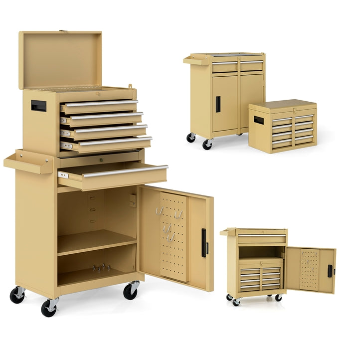 2 in 1 Lockable Metal Tool Chest with Removable Top Cabinet (with Adjustable Shelf)