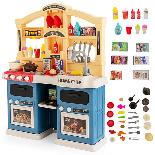 69 Pieces Kids Kitchen Playset Toy with Boiling and Vapor Effects
