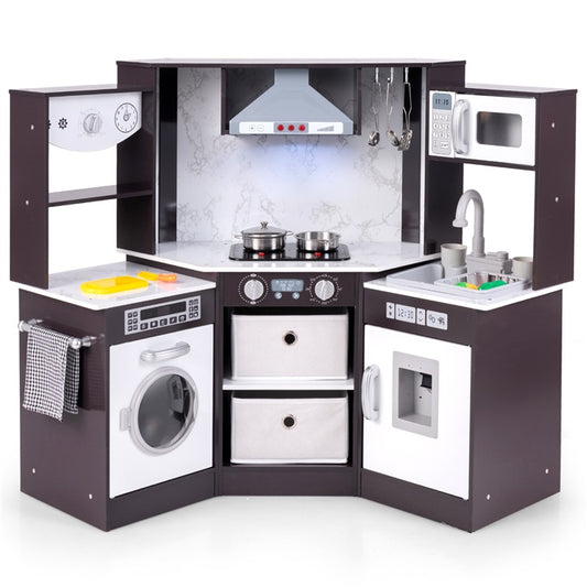 Wooden Kids Play Kitchen Corner with Lights and Water Circulation System