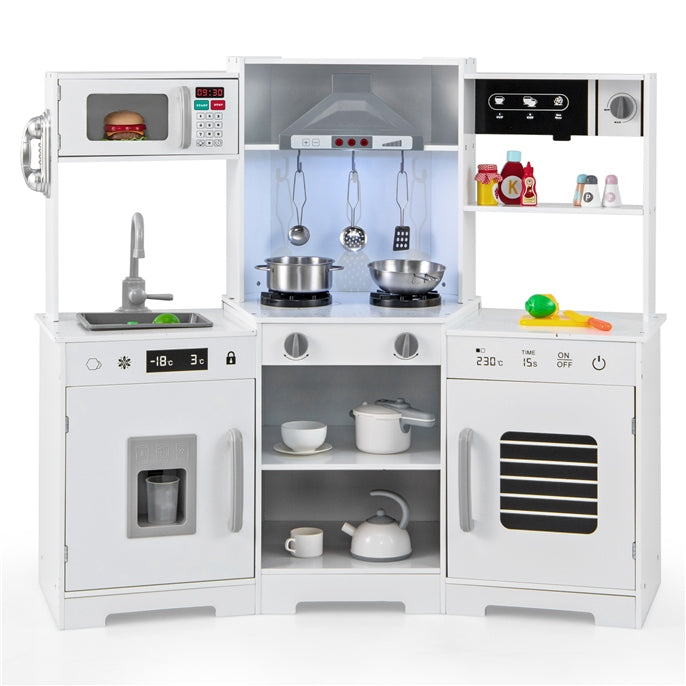 Wooden Pretend Play Kitchen with Real Sounds and Lights