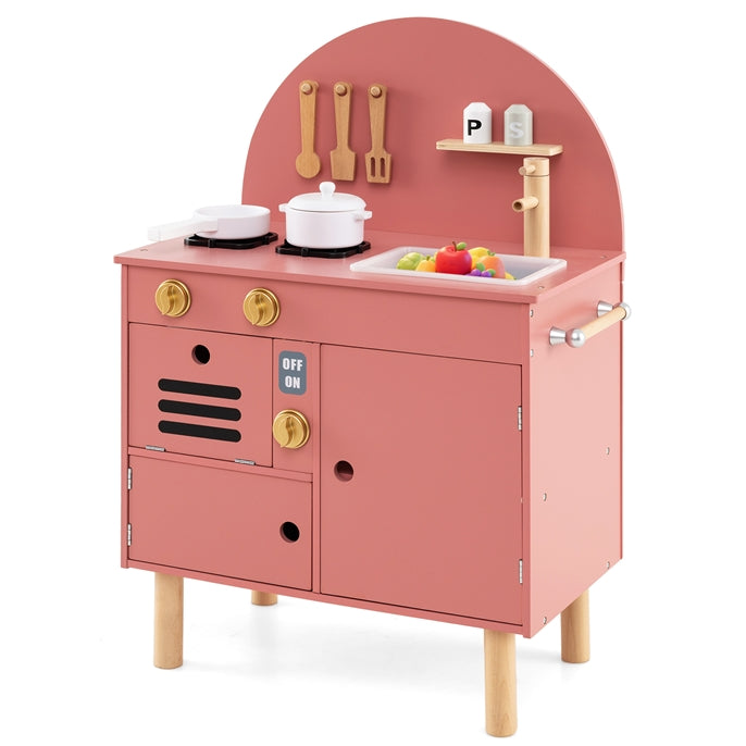 Play Kitchen for Kids Wooden Kitchen Playset with Stoves Faucet