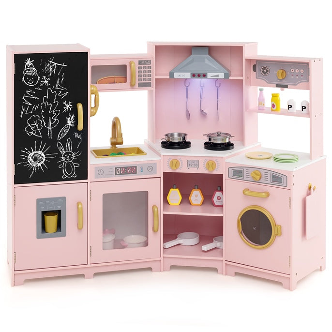 Corner Wooden Play Kitchen with Lights Sounds Toy Kitchen Playset