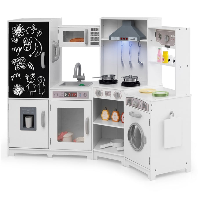 Corner Wooden Play Kitchen with Lights Sounds Toy Kitchen Playset