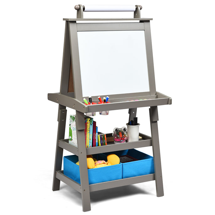 Double Sided Blackboard and Magnetic Whiteboard Easels with Paper Roll