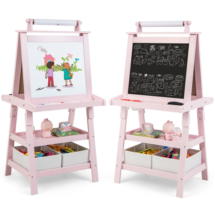 Double Sided Blackboard and Magnetic Whiteboard Easels with Paper Roll