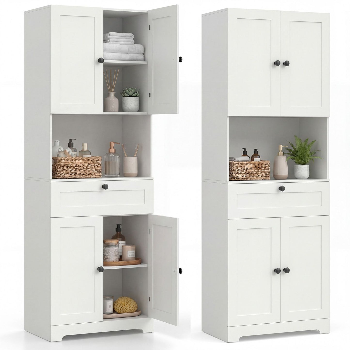 171.5cm Tall Kitchen Cupboard, 4-Door Pantry Storage Cabinet with Adjustable Shelf
