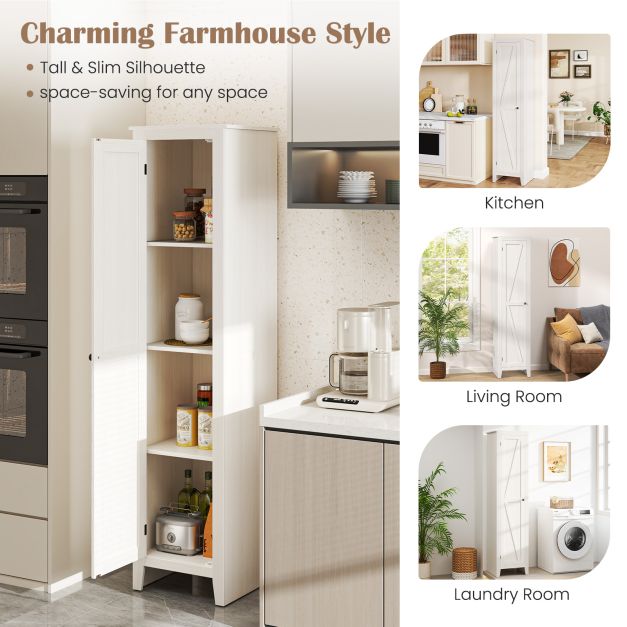 Tall Storage Cabinet with Four Shelves and Single Door