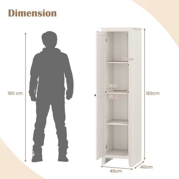 Tall Storage Cabinet with Four Shelves and Single Door