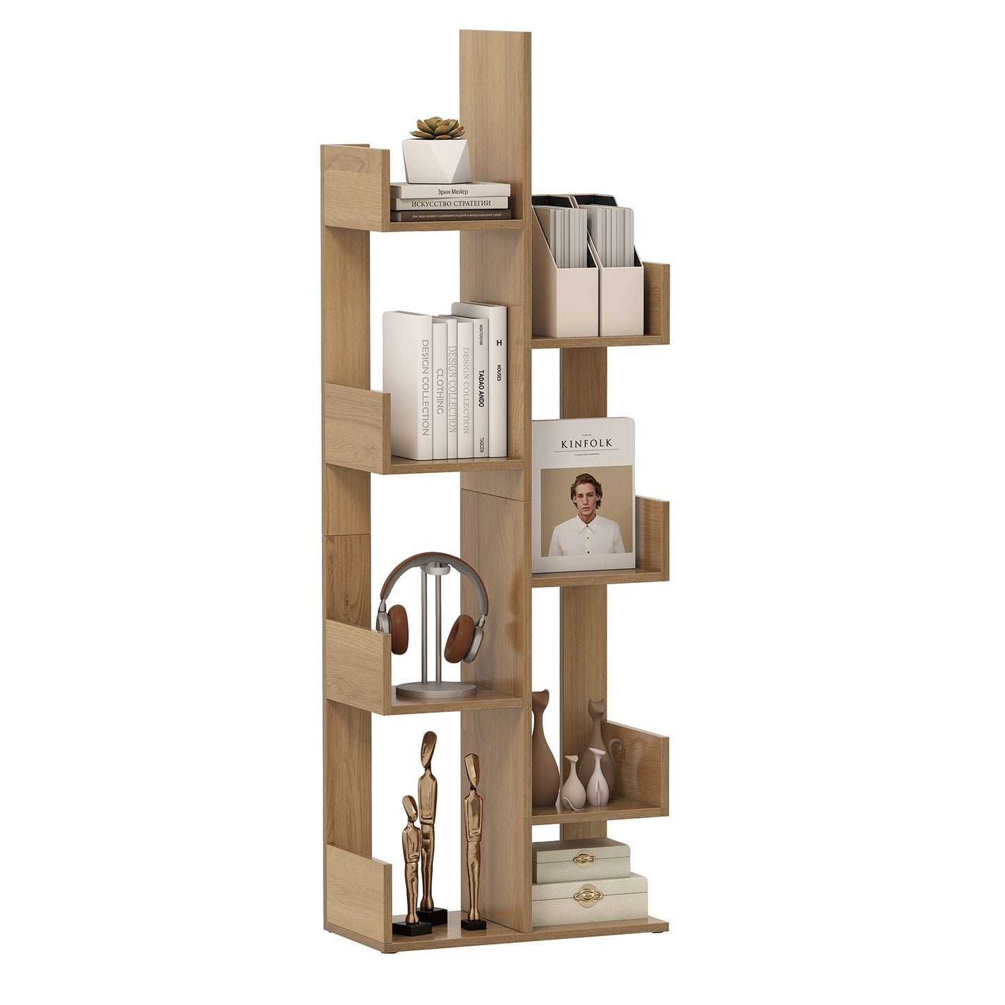 Giantex 8-Tier Tree Bookshelf Wooden Bookcase Storage Shelving Unit with Anti-Toppling Device