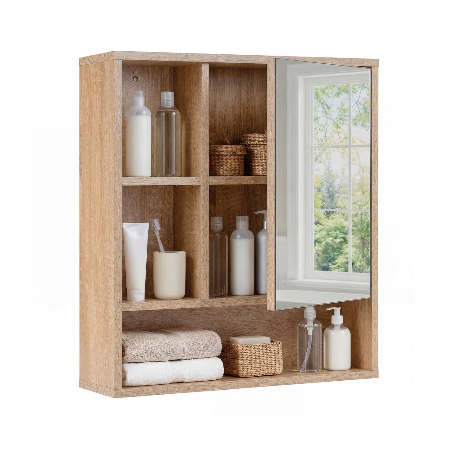 Wall Mounted Storage Organizer with Mirror for Bathroom