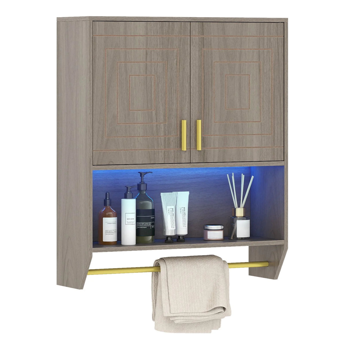 Wall Mounted Bathroom Cabinet Over the Toilet Storage Cabinet with 3-Color Lights