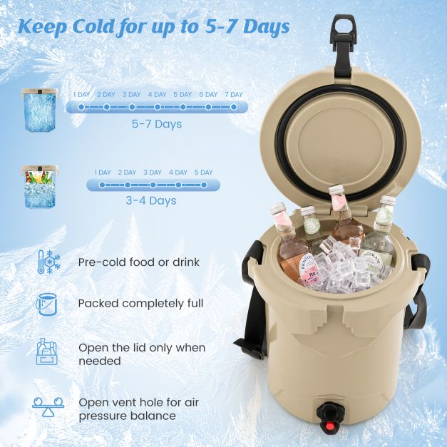 9.5 L Water Cooler Drink Cooler Insulated Ice Chest with Spigot and Shoulder Strap