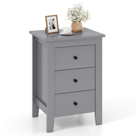 Wooden Nightstand with 3 Drawers and Stable Structure