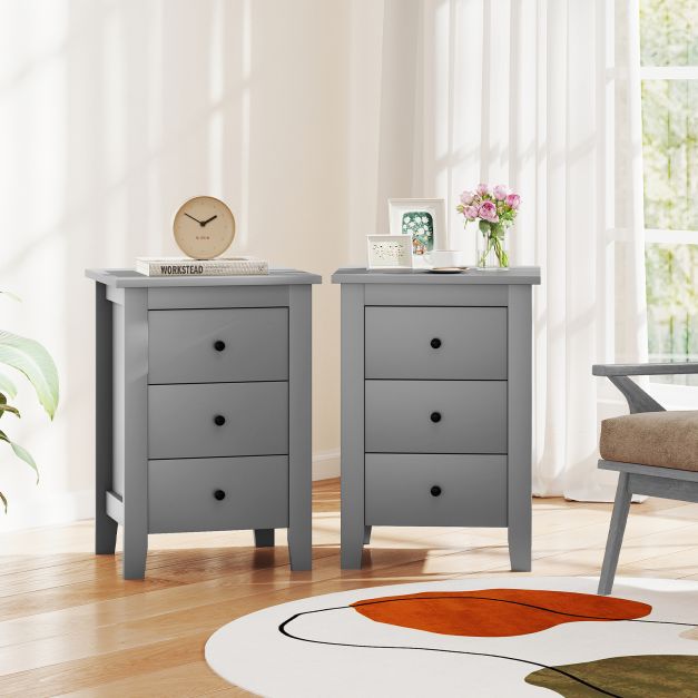 Wooden Nightstand with 3 Drawers and Stable Structure