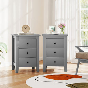 Wooden Nightstand with 3 Drawers and Stable Structure