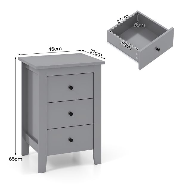 Wooden Nightstand with 3 Drawers and Stable Structure